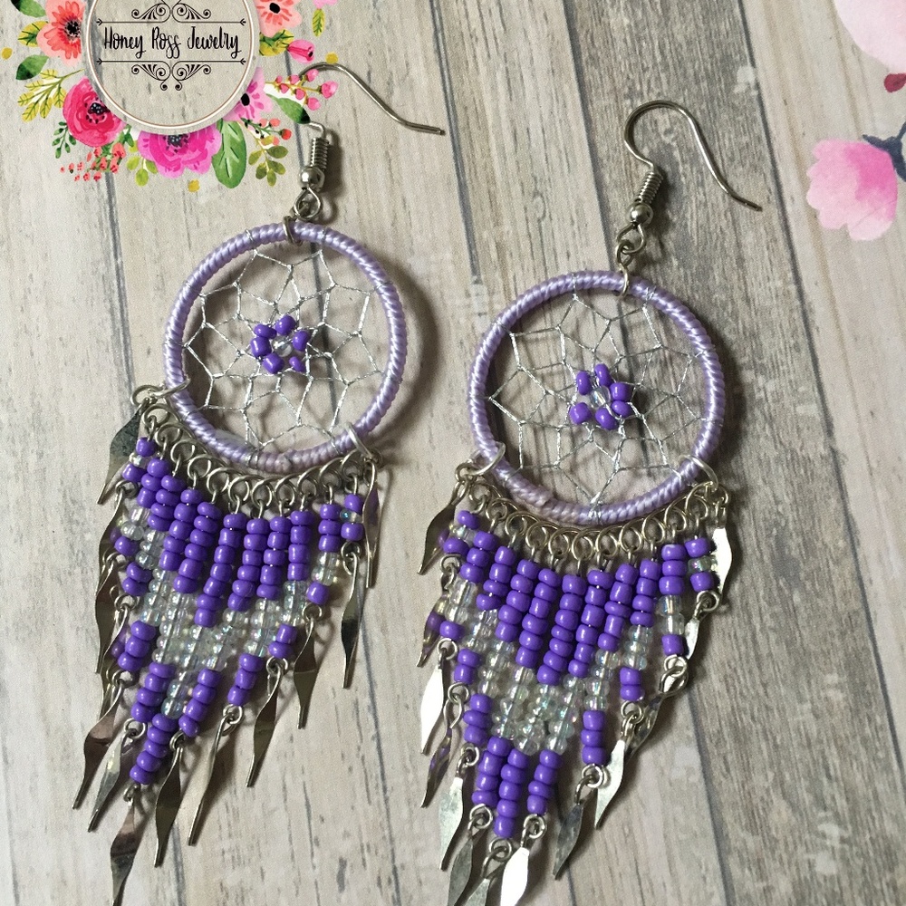 Boho earrings and necklace dream catcher set